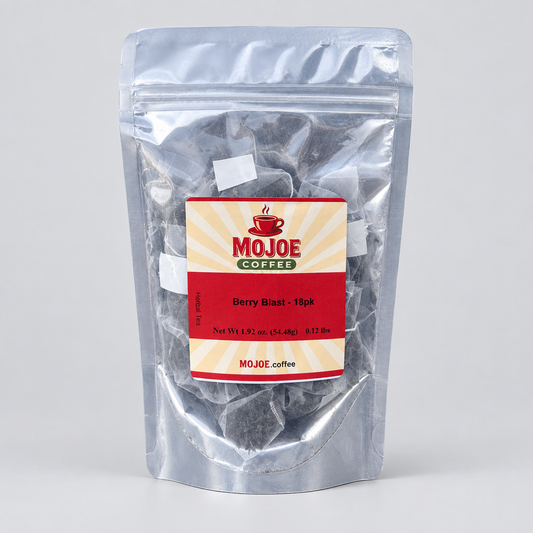 Berry Blast tea pouch on a light-gray studio background