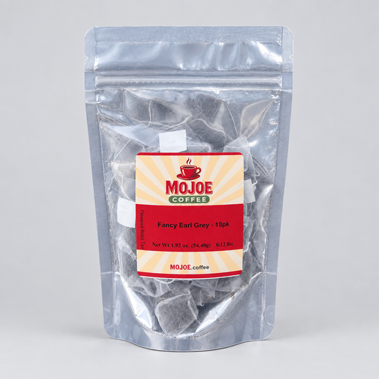 Fancy Earl Grey tea pouch on a light-gray studio background